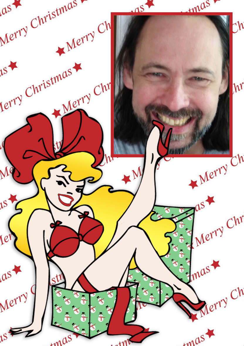 Sexy Cartoon Pin Up Christmas Aperture Card - card made with Crafty Bob's Card Creator