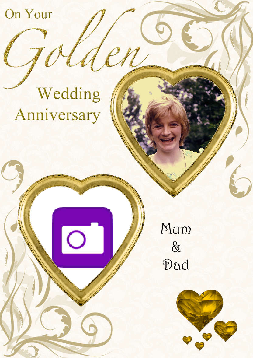 Golden Wedding Anniversary Hearts Photo Card - card made with Crafty Bob's Card Creator