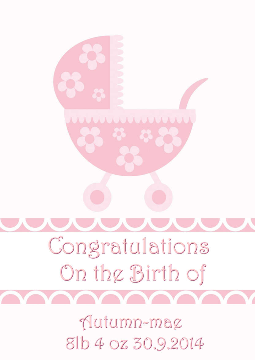 New Baby Girl Pram Card Front - card made with Crafty Bob's Card Creator