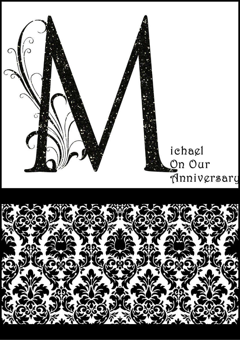 Damask Monogram Letter m Card - card made with Crafty Bob's Card Creator