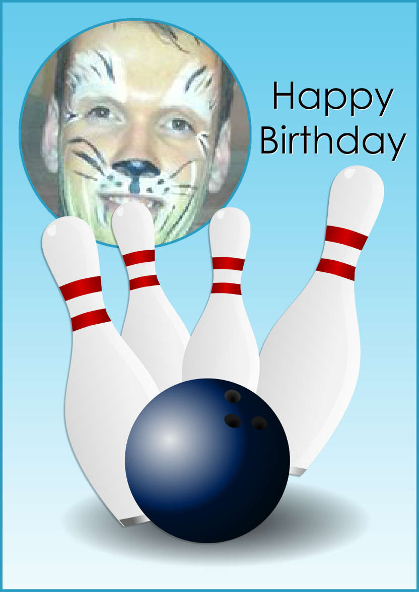 Ten Pin Bowling Aperture Card - card made with Crafty Bob's Card Creator
