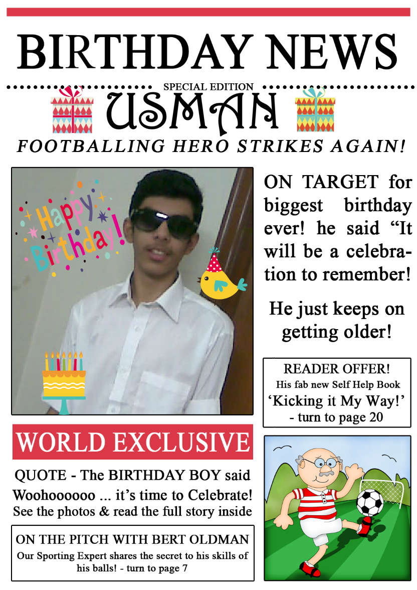 Football News Birthday Photo Upload Card - card made with Crafty Bob's Card Creator