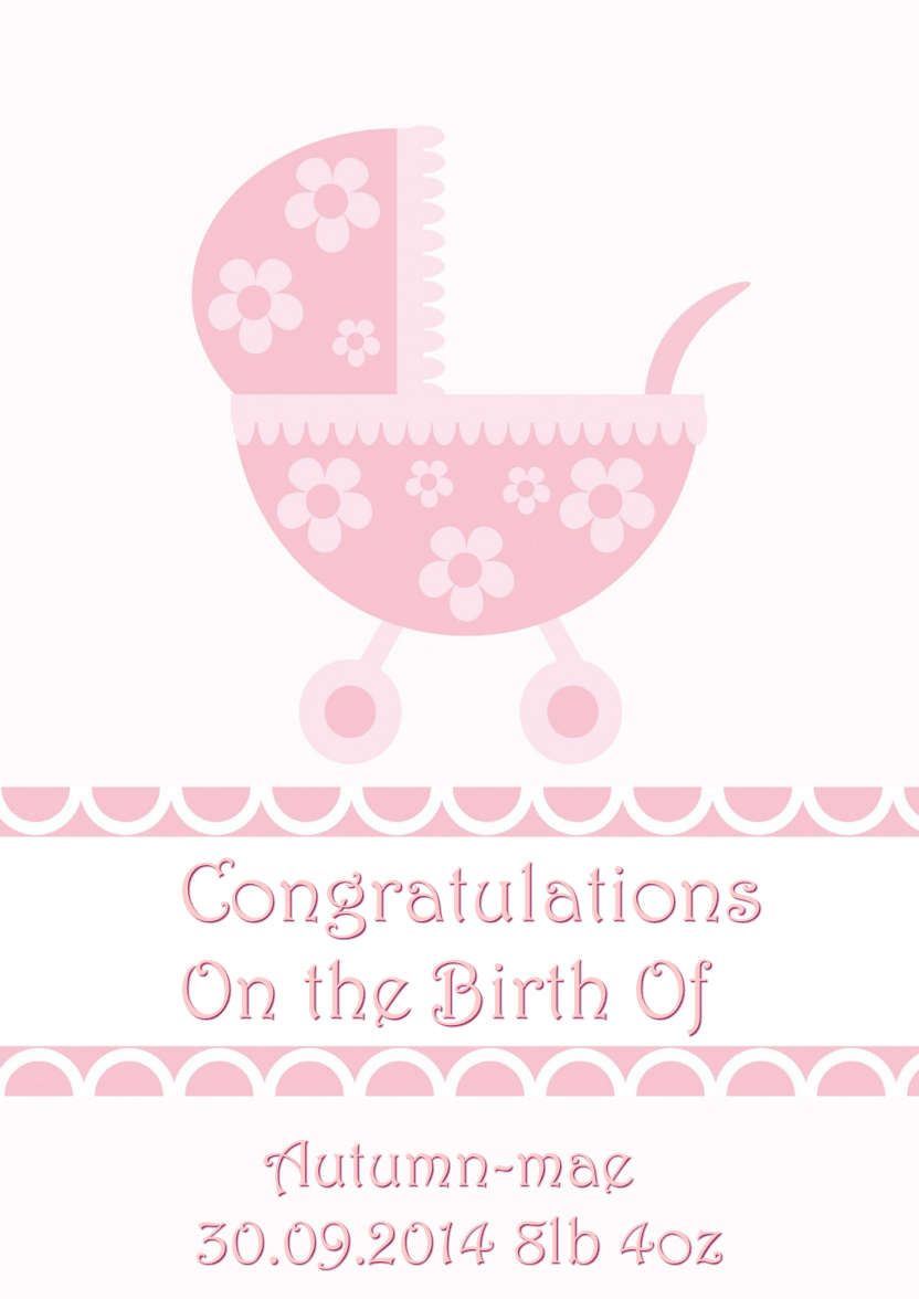 New Baby Girl Pram Card Front - card made with Crafty Bob's Card Creator