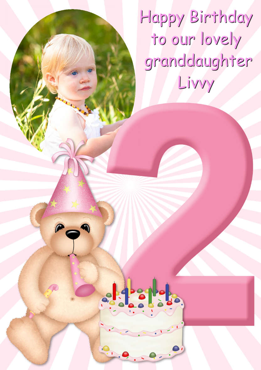Birthday Bear Age 2 Card Girl - card made with Crafty Bob's Card Creator