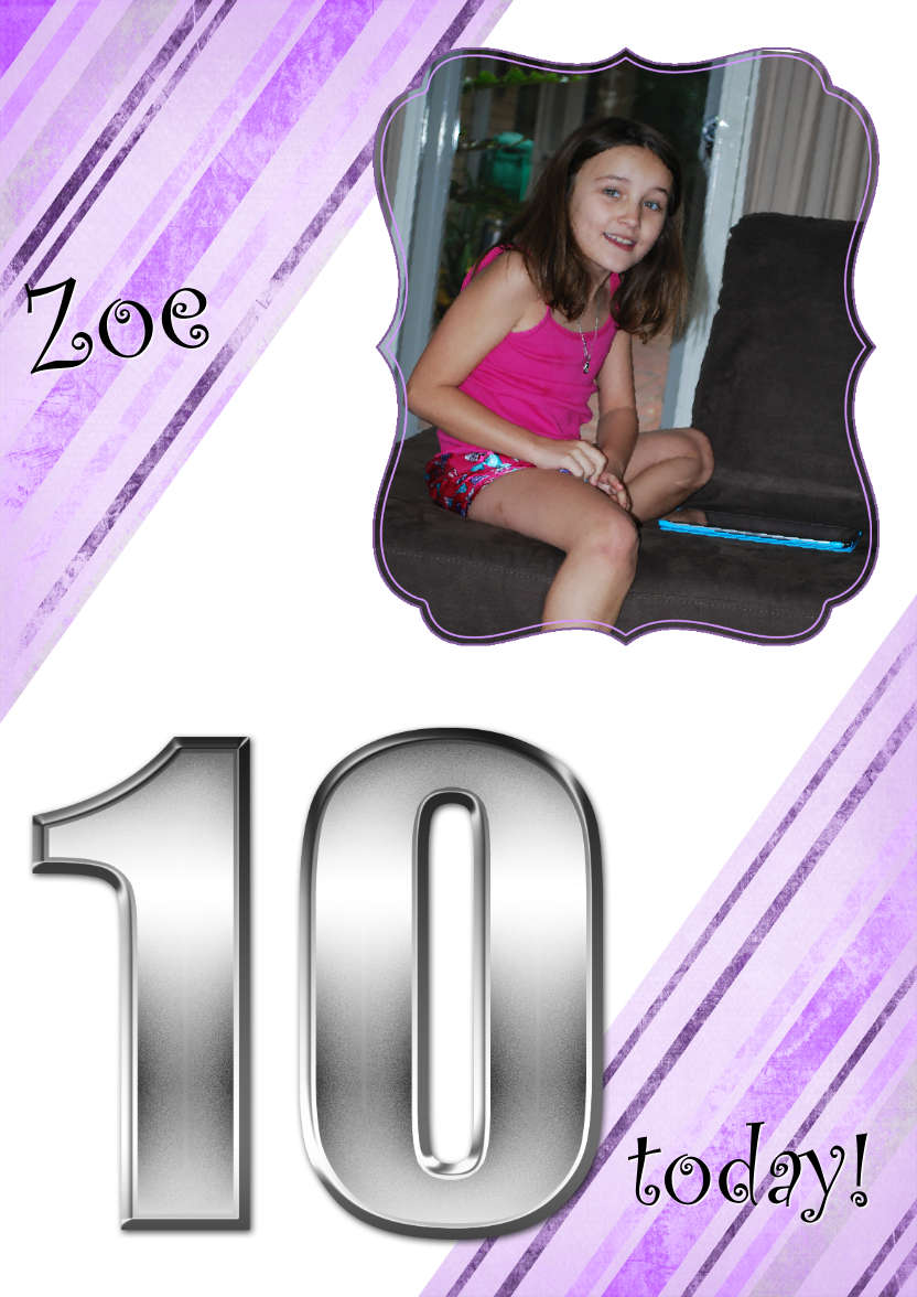 Grunge Stripes Age 10 Birthday Girl - card made with Crafty Bob's Card Creator