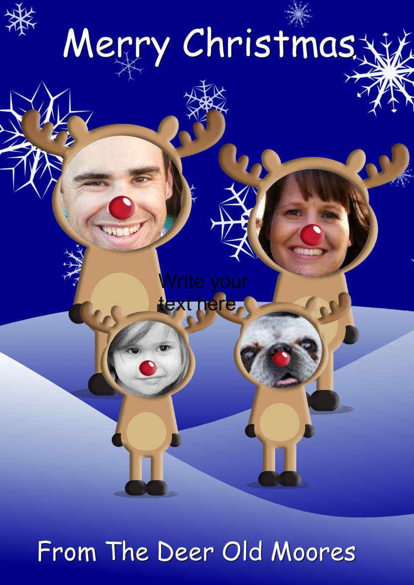 Reindeer Family Photo Card - card made with Crafty Bob's Card Creator