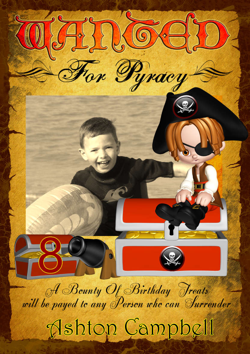 Fun Pirate Children's Wanted Poster Photo Card - card made with Crafty Bob's Card Creator