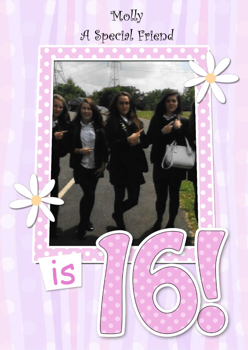 16th Birthday Stripes & Flowers Photo Upload Card - card made with Crafty Bob's Card Creator