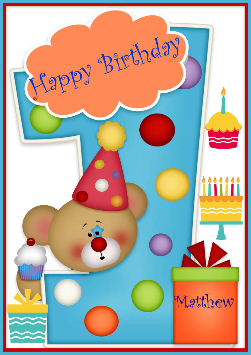 Happy Birthday Bear - One Year Old - card made with Crafty Bob's Card Creator