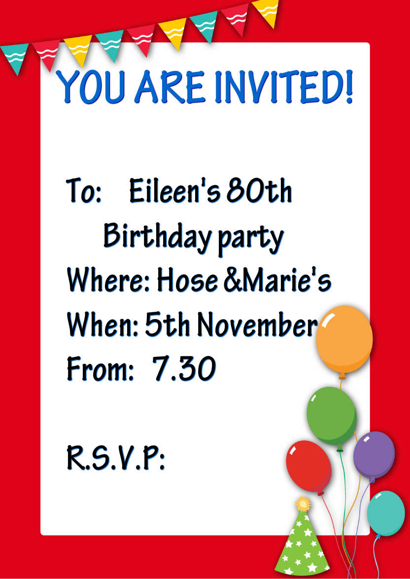 Party Balloons Invitation - card made with Crafty Bob's Card Creator