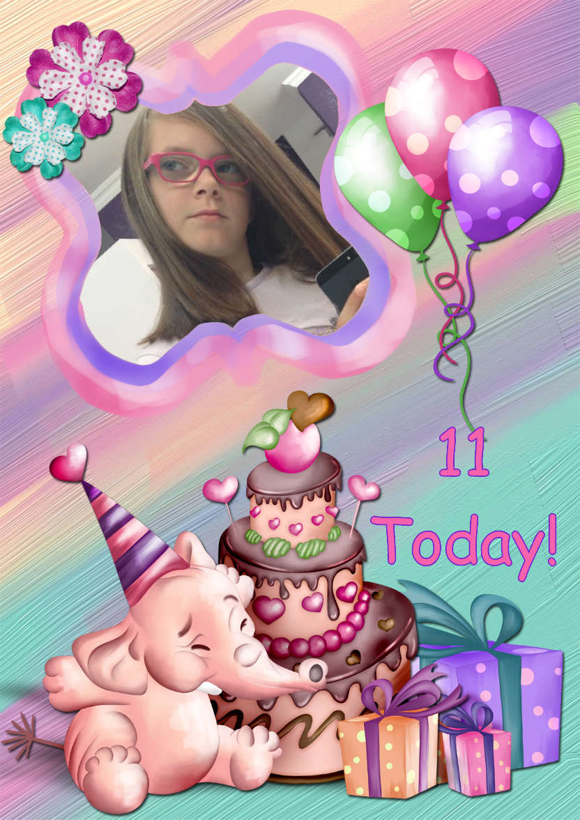 Elephant Birthday -  Girl's Age Aperture Card - card made with Crafty Bob's Card Creator