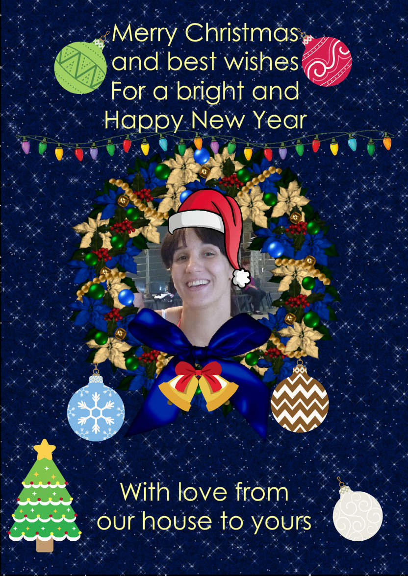 Blue Holly Wreath Christmas Photo Card - card made with Crafty Bob's Card Creator