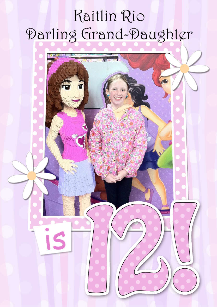 12th Birthday Stripes & Flowers Photo Upload Card - card made with Crafty Bob's Card Creator