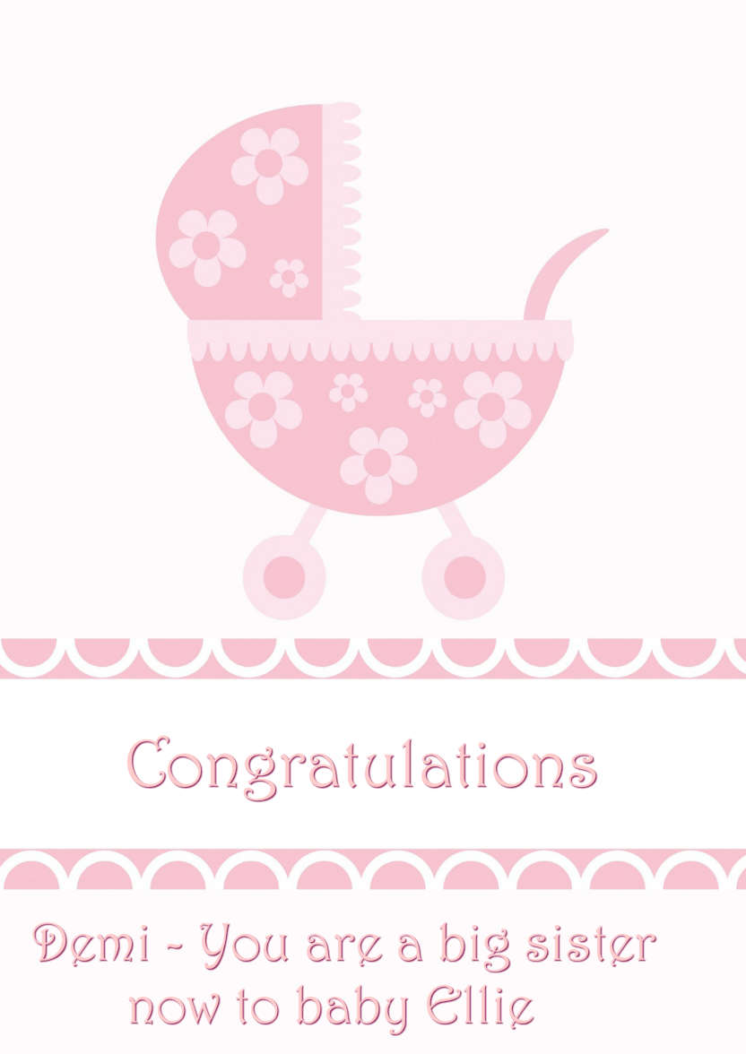 New Baby Girl Pram Card Front - card made with Crafty Bob's Card Creator