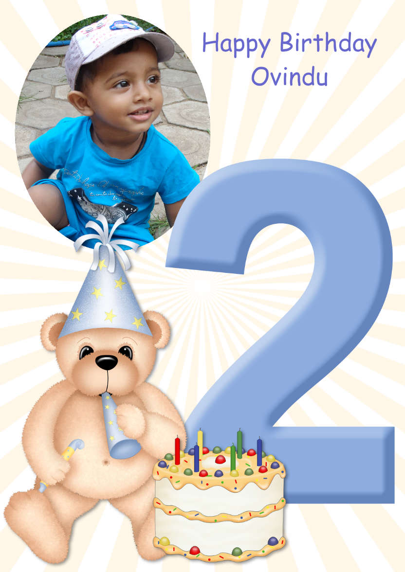 Birthday Bear Age 2 Card Boy - card made with Crafty Bob's Card Creator