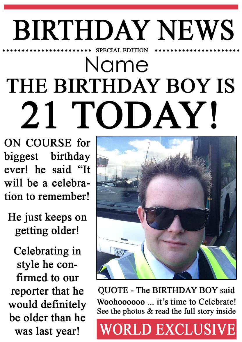 21 Today Birthday News Photo Upload Card - card made with Crafty Bob's Card Creator