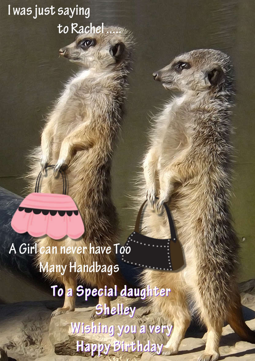 Meerkats with Handbags - card made with Crafty Bob's Card Creator