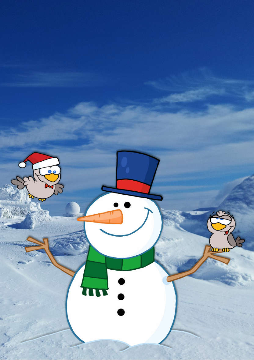 Snowman with Love Birds - card made with Crafty Bob's Card Creator
