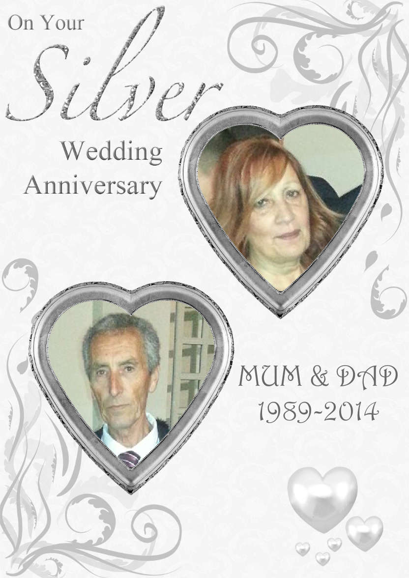 Silver Wedding Anniversary Hearts Photo Card - card made with Crafty Bob's Card Creator