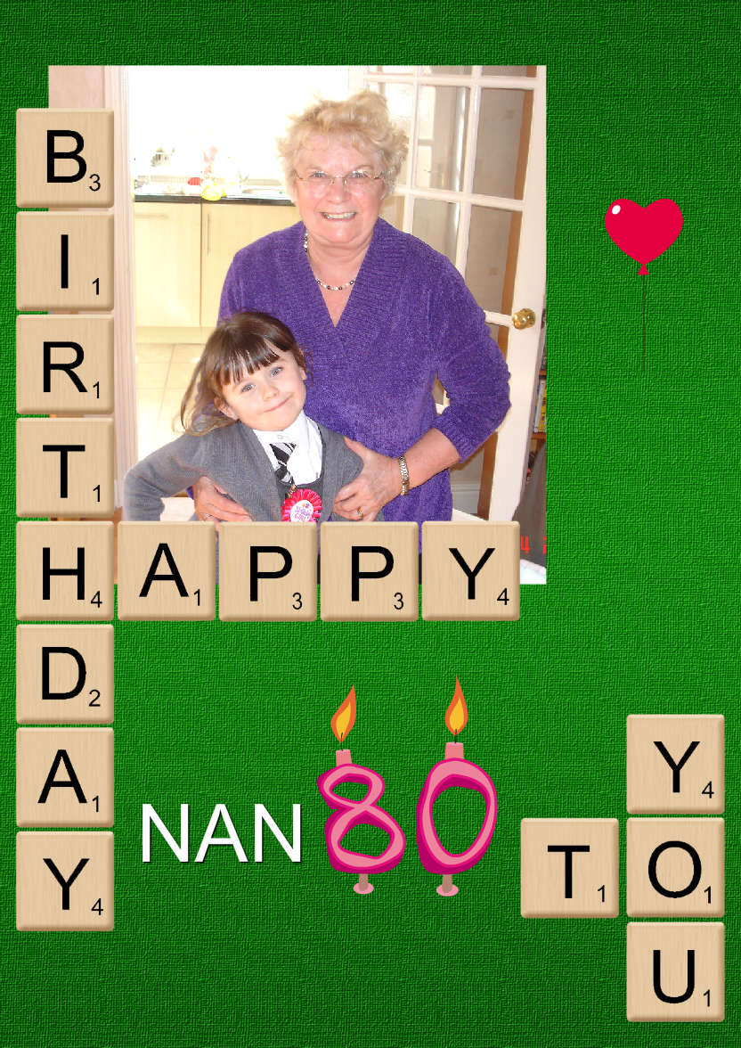 Scrabble Birthday Photo Card - card made with Crafty Bob's Card Creator