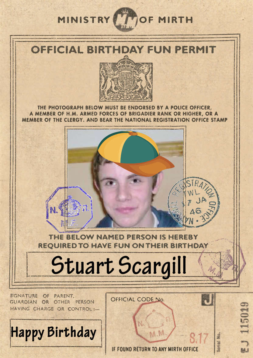Birthday Fun Permit - card made with Crafty Bob's Card Creator