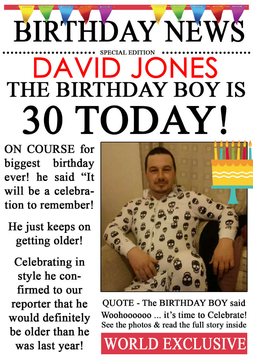 30 Today Birthday News Photo Upload Card - card made with Crafty Bob's Card Creator