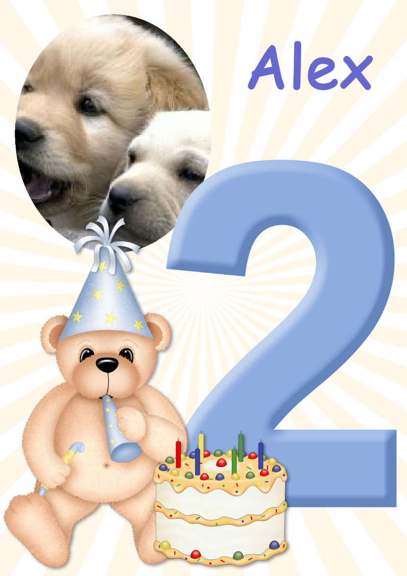 Birthday Bear Age 2 Card Boy - card made with Crafty Bob's Card Creator