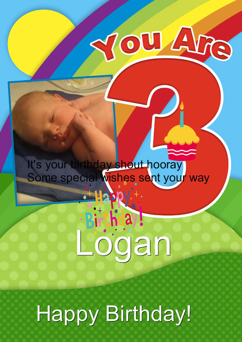 Rainbow Age 3 Aperture Photo Card - card made with Crafty Bob's Card Creator