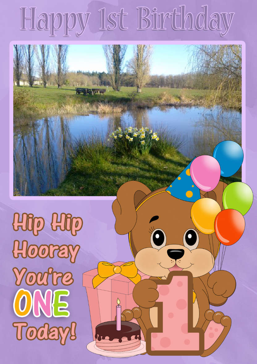 1st Birthday Puppy Dog Your Photo Here Card - card made with Crafty Bob's Card Creator