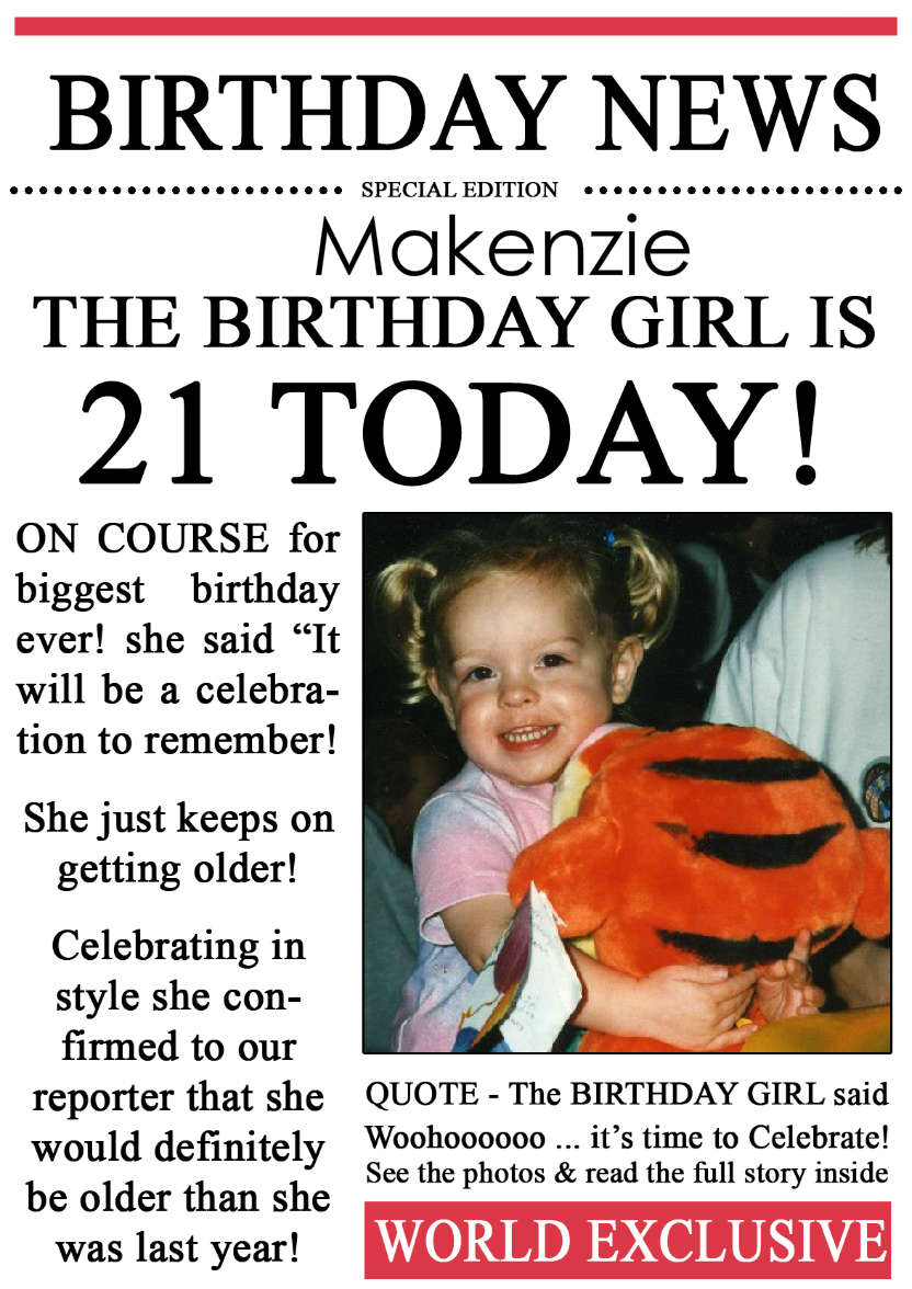 21 Today Birthday News Photo Upload Card - card made with Crafty Bob's Card Creator