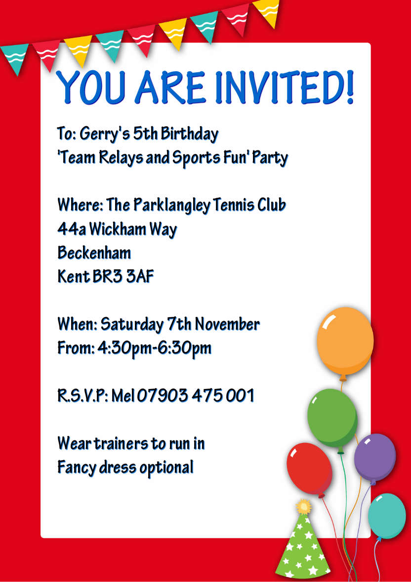 Party Balloons Invitation - card made with Crafty Bob's Card Creator
