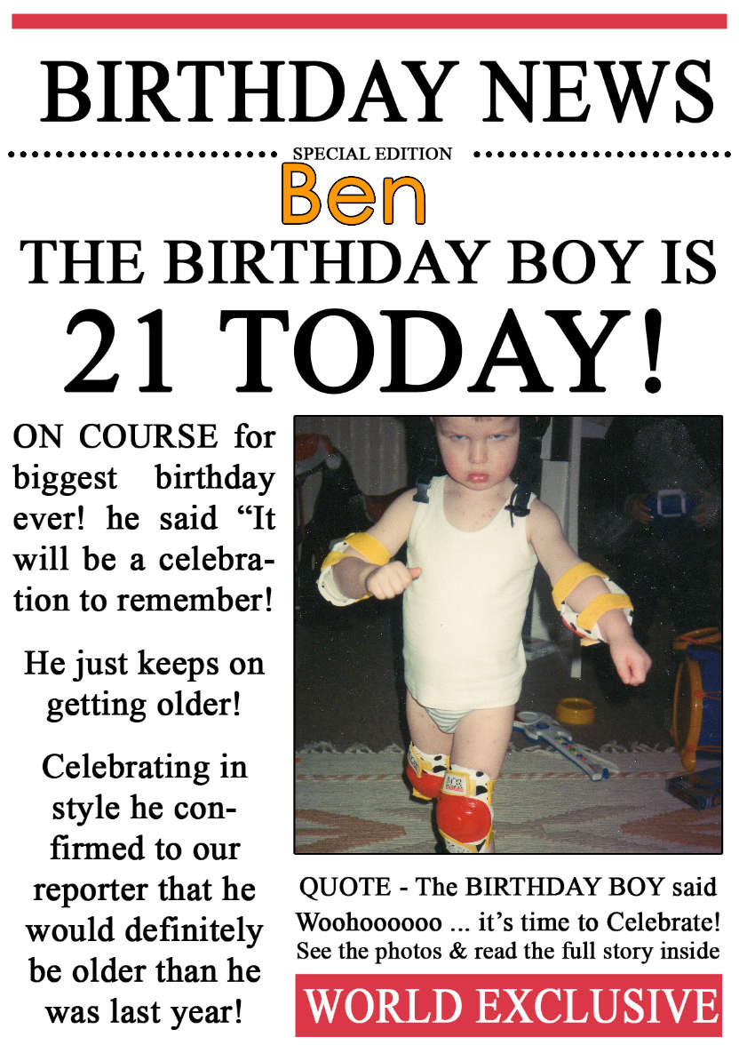 21 Today Birthday News Photo Upload Card - card made with Crafty Bob's Card Creator