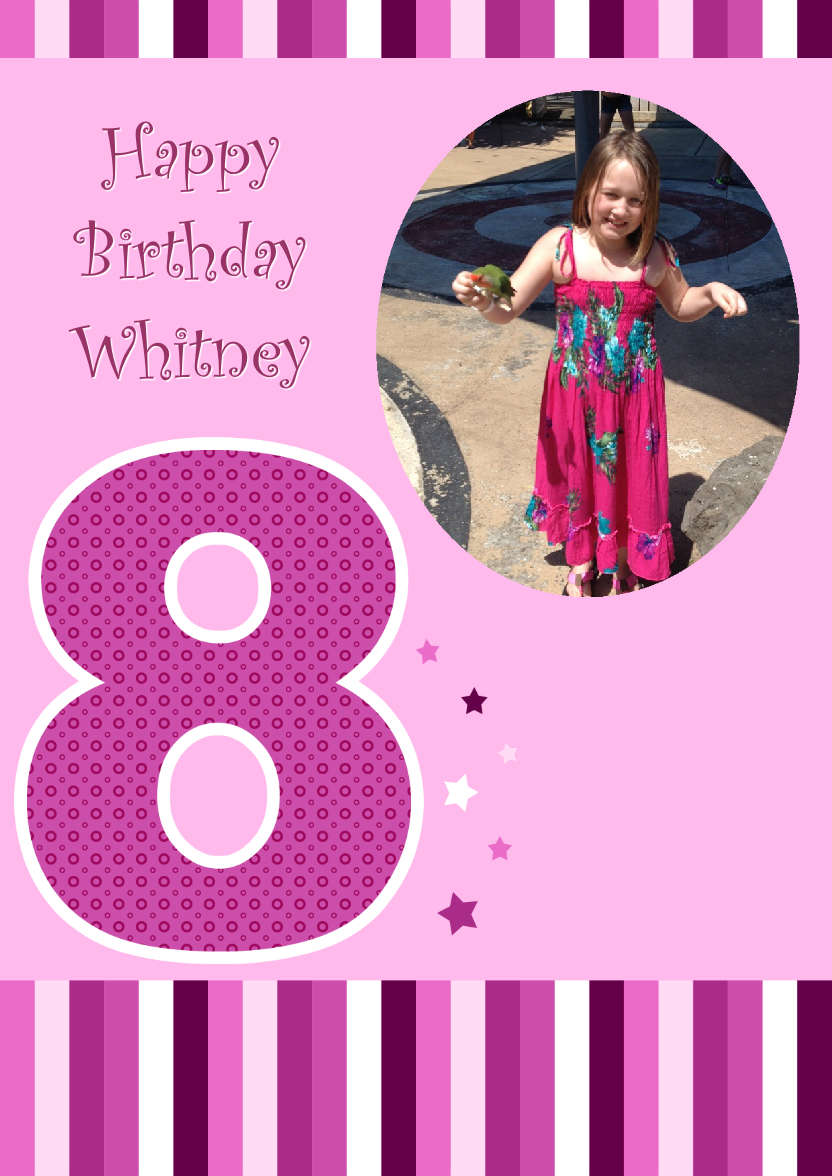Age 8 Photo Card Girl - card made with Crafty Bob's Card Creator