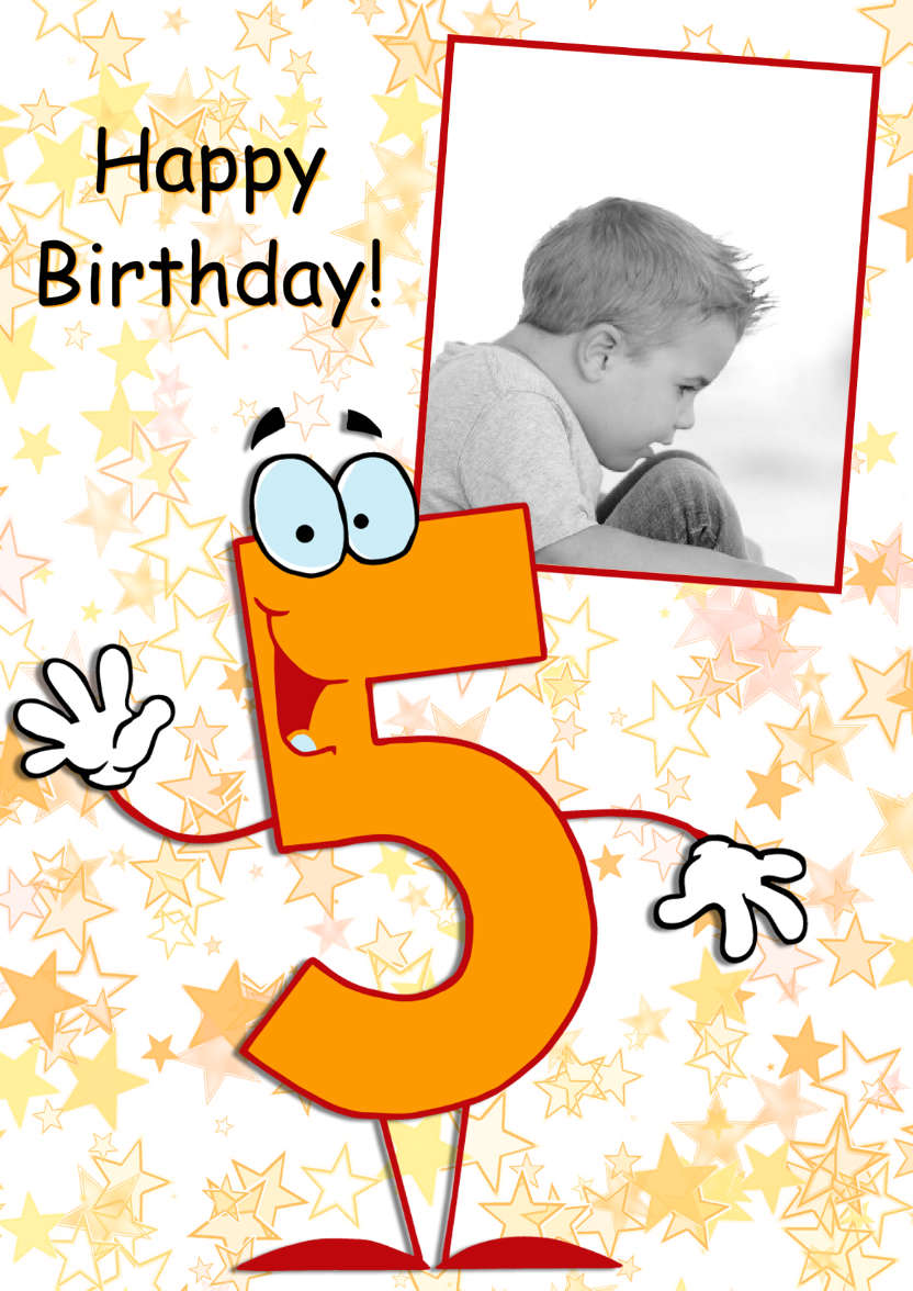 Waving Age Five Boys Card - card made with Crafty Bob's Card Creator