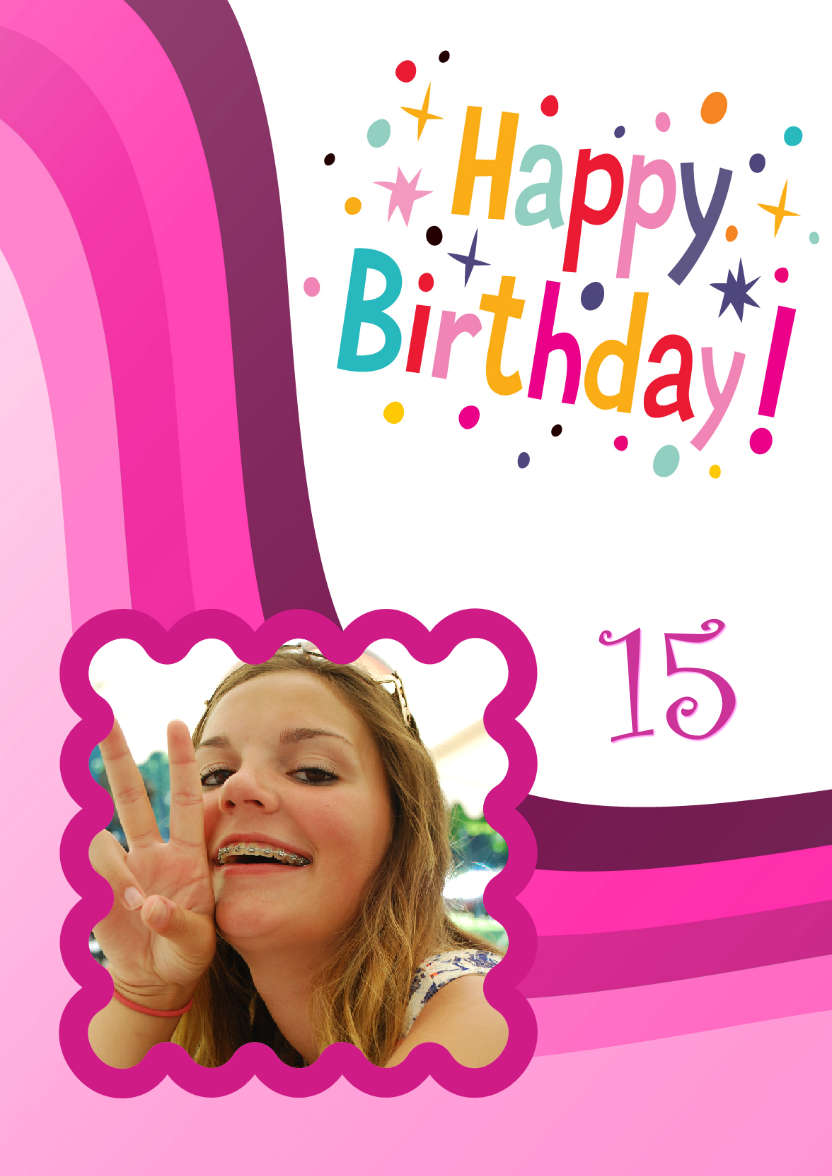 Pink Birthday Wave Card Front - card made with Crafty Bob's Card Creator