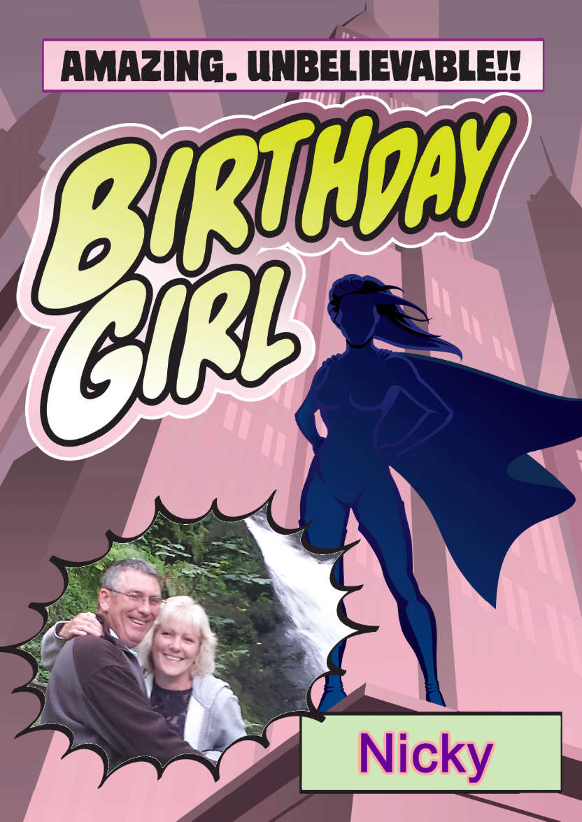 Birthday Girl Comic Style - card made with Crafty Bob's Card Creator