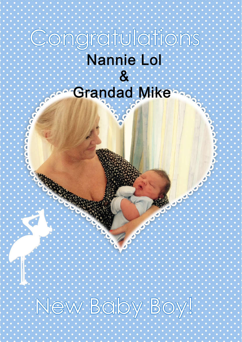 Polka Dot New Baby Boy Stork - card made with Crafty Bob's Card Creator