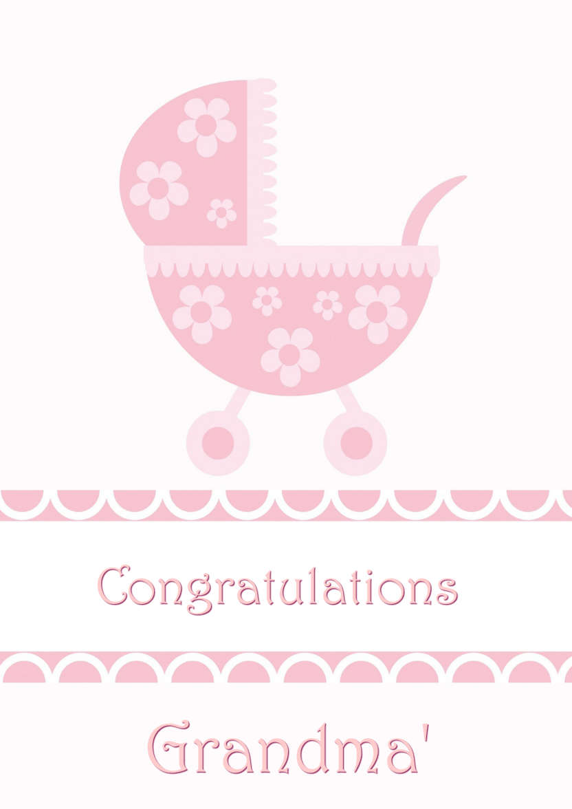 New Baby Girl Pram Card Front - card made with Crafty Bob's Card Creator