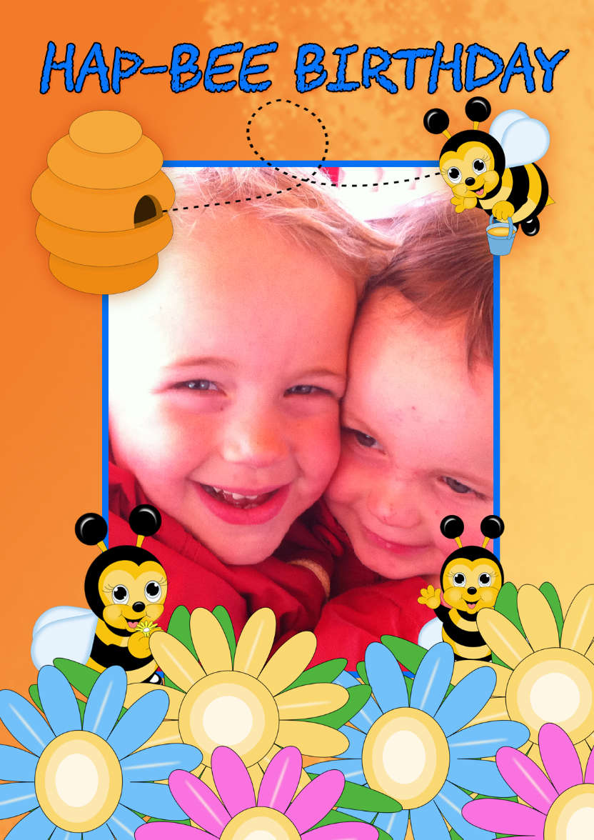 Bee Birthday Card Your Photo Here - card made with Crafty Bob's Card Creator
