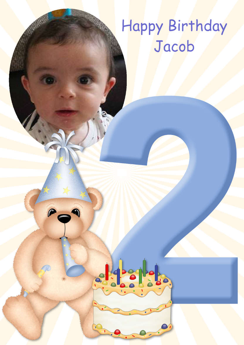 Birthday Bear Age 2 Card Boy - card made with Crafty Bob's Card Creator