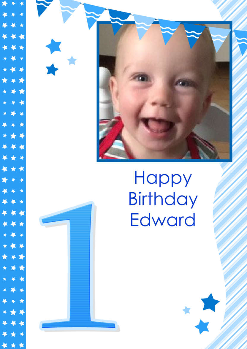 Stars and Stripes First Birthday Boy - card made with Crafty Bob's Card Creator