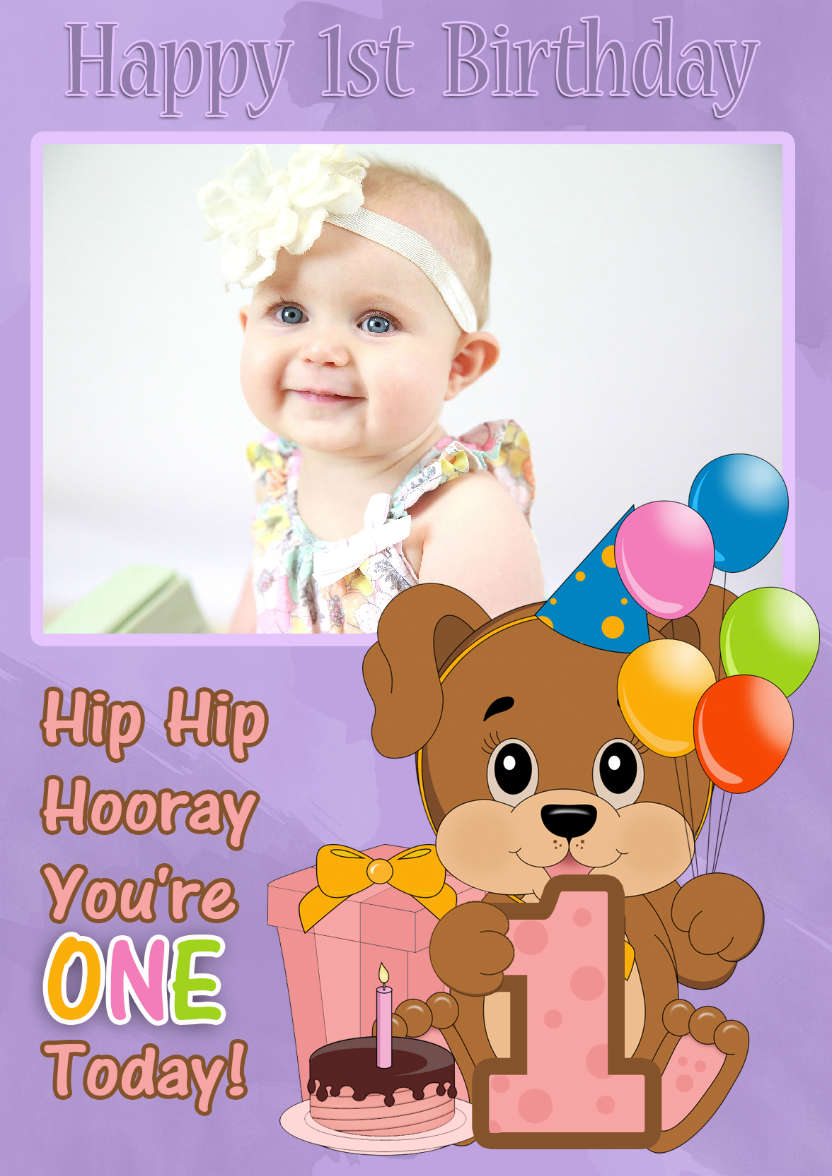 1st Birthday Puppy Dog Your Photo Here Card - card made with Crafty Bob's Card Creator
