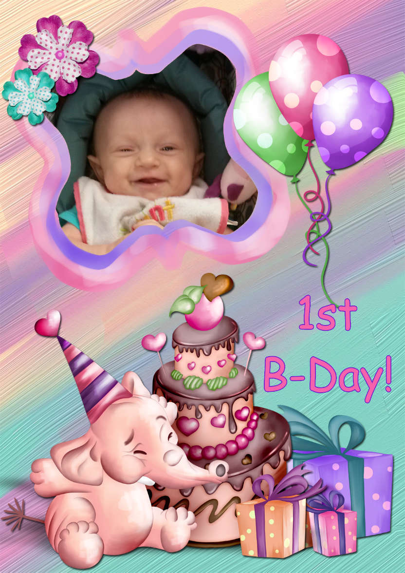 Elephant Birthday -  Girl's Age Aperture Card - card made with Crafty Bob's Card Creator