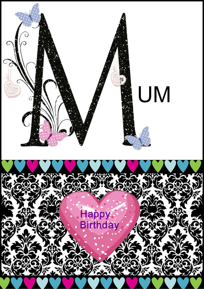 Damask Monogram Letter m Card - card made with Crafty Bob's Card Creator