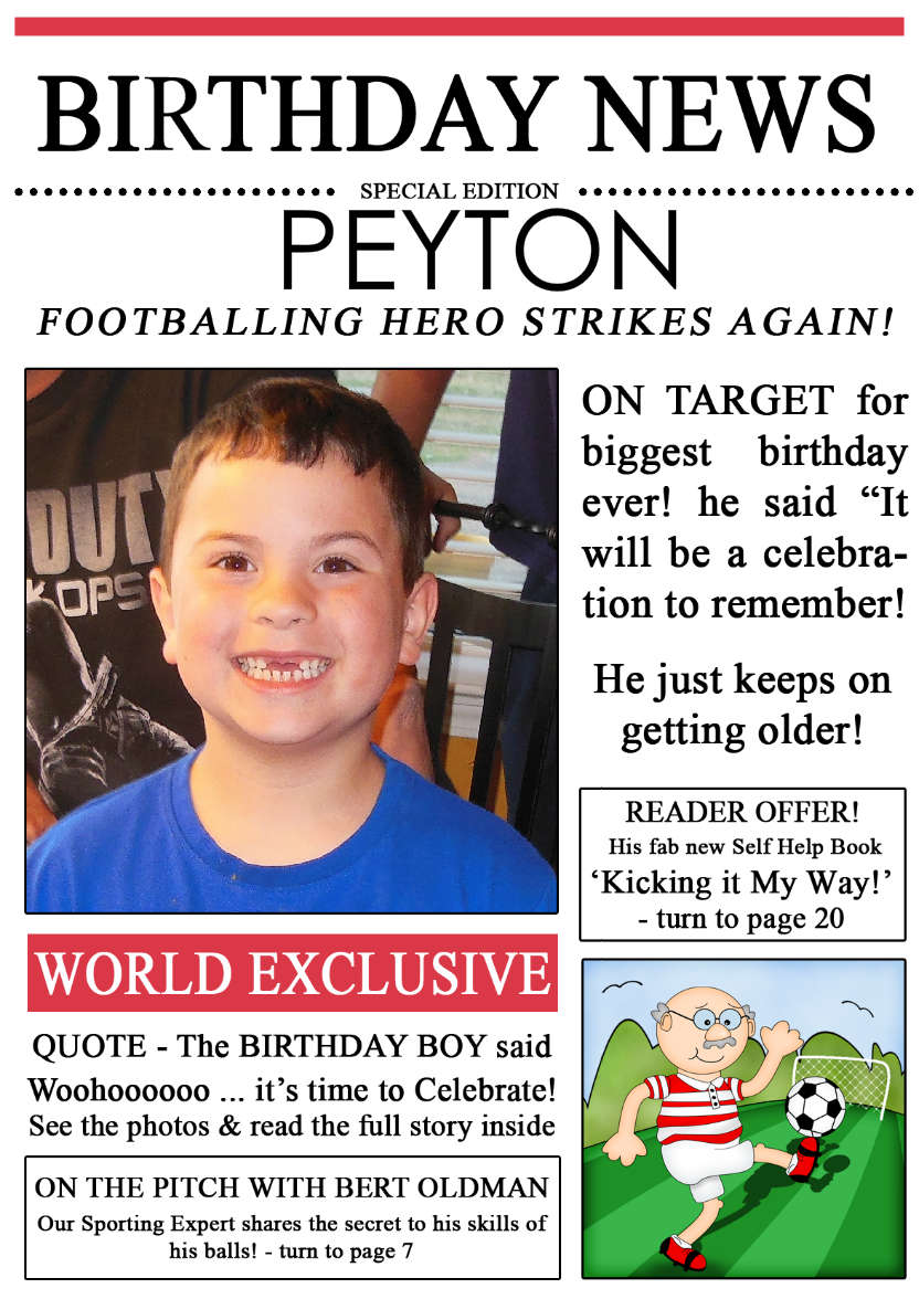 Football News Birthday Photo Upload Card - card made with Crafty Bob's Card Creator