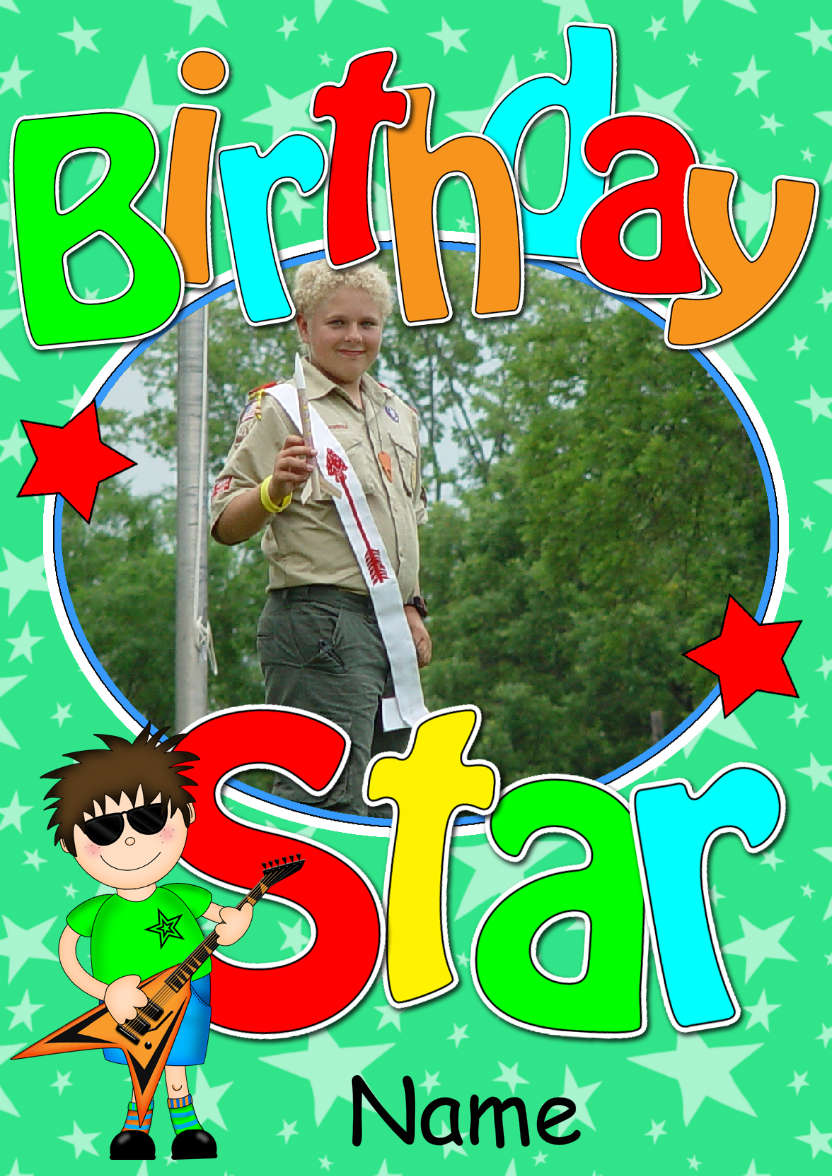 Birthday Boy Rock Star Photo Upload Card - card made with Crafty Bob's Card Creator