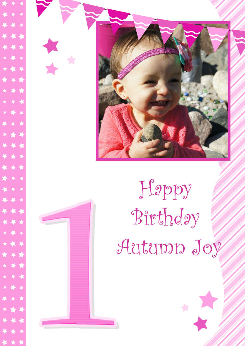 Stars and Stripes First Birthday Girl - card made with Crafty Bob's Card Creator