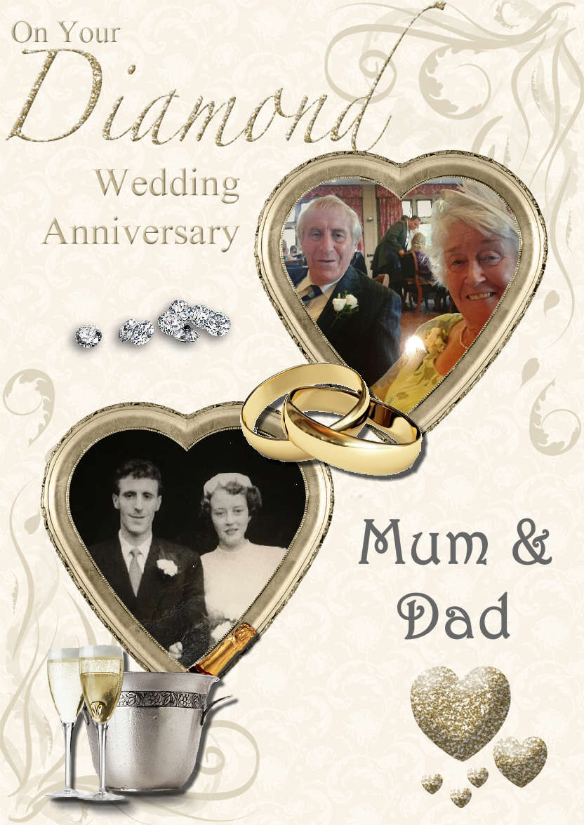 Diamond Wedding Anniversary Hearts Photo Card - card made with Crafty Bob's Card Creator