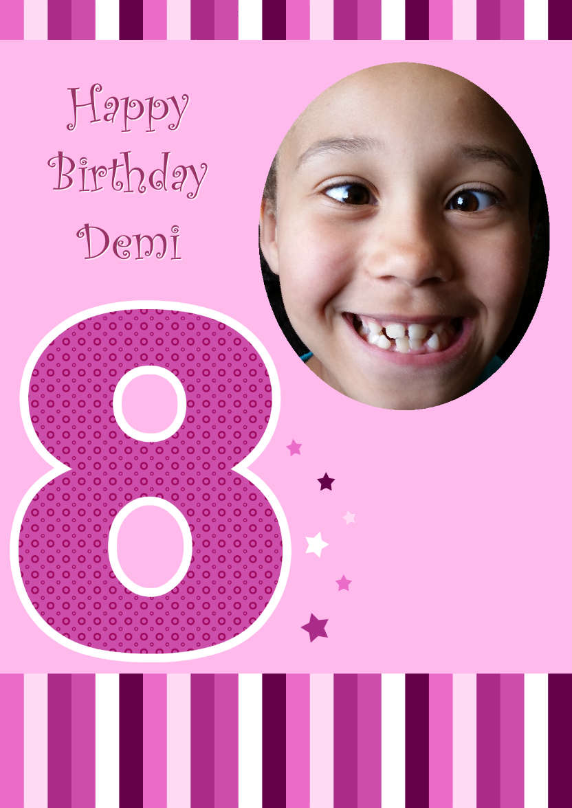 Age 8 Photo Card Girl - card made with Crafty Bob's Card Creator