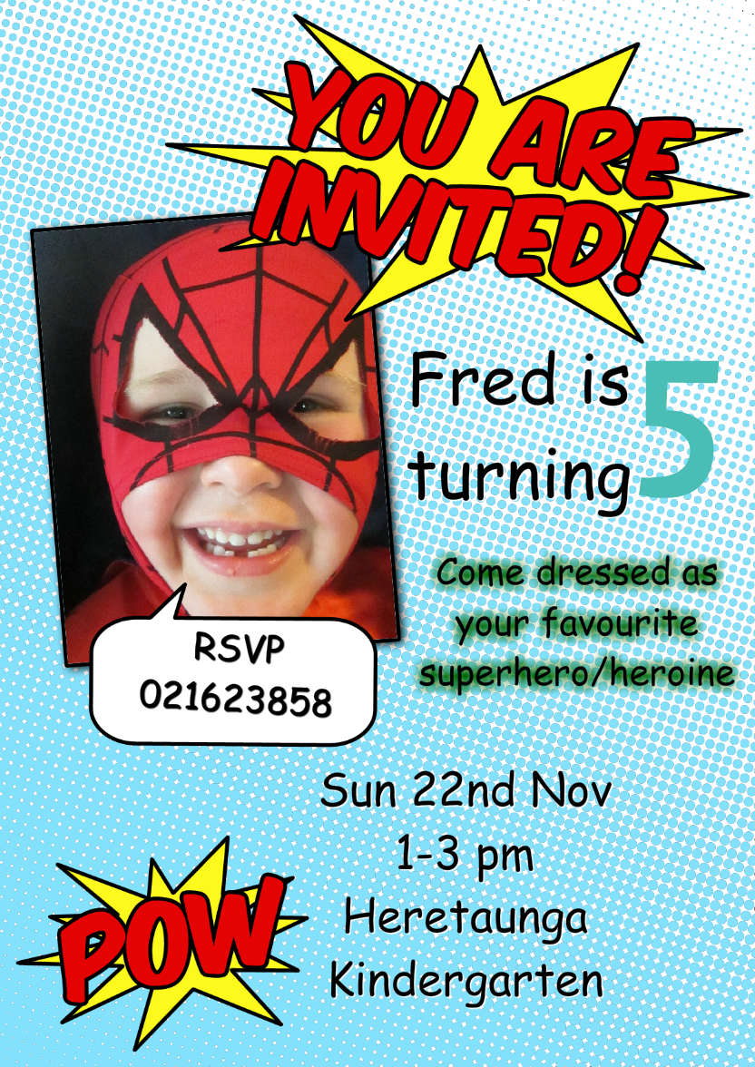 Superhero Comic Style Party Invitation - card made with Crafty Bob's Card Creator